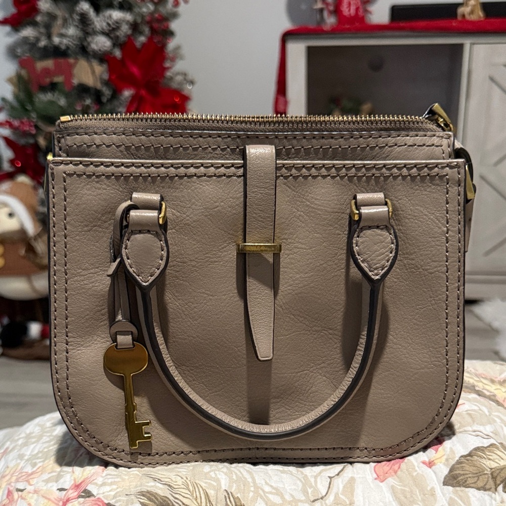 Fossil Taupe Mini Bag with Gold Key Charm